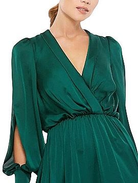 Mac Duggal Bishop Sleeve Faux Wrap Gown Casual Dress (view 2)