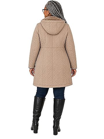 Preston & York Quilted Hooded Puffer Jacket Coat (view 2)