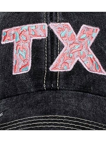 Katydid Collection Women's Texas State Embroidered Distressed Trucker Hat in Pink Leopard (view 2)