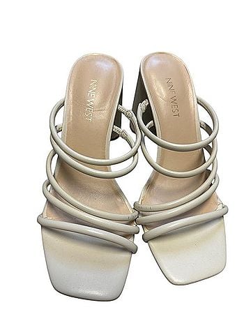 Nine West Cream Multi-Strap Square-Toe Heeled Mules Heels (view 1)
