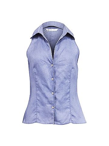 Loro Piana Loro Piana Sleeveless Button Up Blouse in Light Blue Linen (view 1)