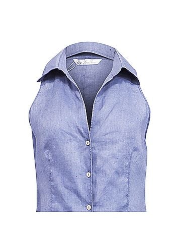 Loro Piana Loro Piana Sleeveless Button Up Blouse in Light Blue Linen (view 2)
