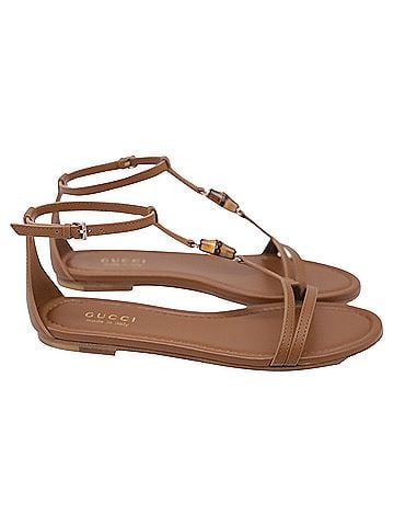 Gucci Gucci Bamboo-Detailed T-Strap Sandals in Brown Leather (view 1)