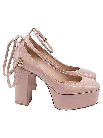 Mario Valentino Valentino Garavani Tan-Go Platform Pumps in Beige Patent Leather (view 1)