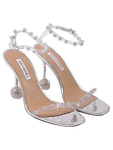 Aquazzura Aquazzura Secrets 95 Embellished Sandal Heels in Silver PVC (view 2)