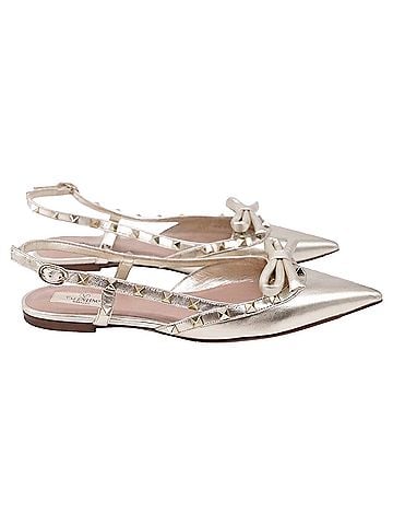 Mario Valentino Valentino Garavani Rockstud Bow Slingback Ballet Flats in Gold Leather (view 1)