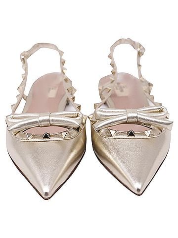 Mario Valentino Valentino Garavani Rockstud Bow Slingback Ballet Flats in Gold Leather (view 2)
