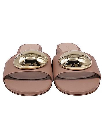 Gianvito Rossi Gianvito Rossi Embellished Slide Sandals in Beige Lamb Leather (view 2)