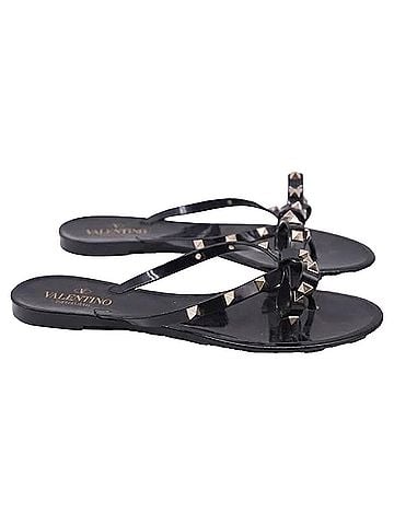 Mario Valentino Valentino Garavani Rockstud Slide Sandals in Black PVC (view 1)