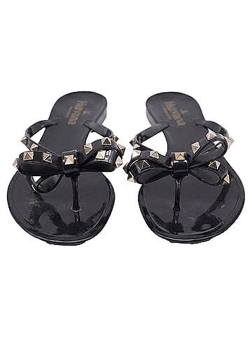 Mario Valentino Valentino Garavani Rockstud Slide Sandals in Black PVC (view 2)