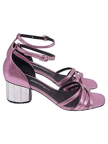Salvatore Ferragamo Ferragamo Mirrored-Heel Sandals in Pink Leather (view 1)