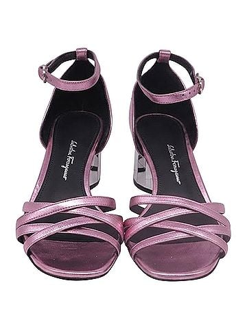 Salvatore Ferragamo Ferragamo Mirrored-Heel Sandals in Pink Leather (view 2)