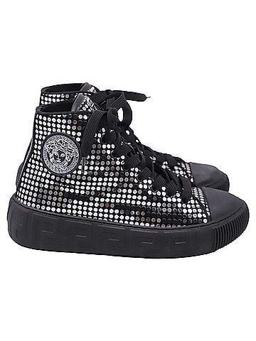 Versace Versace Greca Sequined high-Top Sneakers in Black Velvet (view 1)