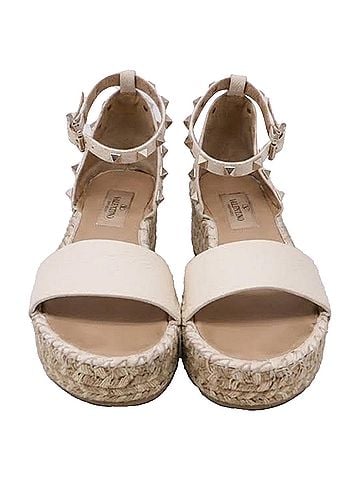 Mario Valentino Valentino Garavani Rockstud Espadrille Wedge Sandals in White Leather (view 2)