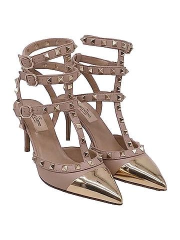 Mario Valentino Valentino Garavani Rockstud Cage Pump PVC Kitten Heel in Beige PVC (view 2)