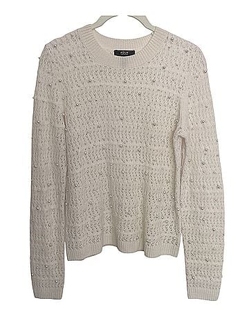 Aqua cashmere open work crewneck sweater Cashmere Pullover Sweater (view 1)
