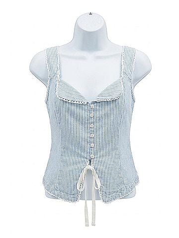 Skies Are Blue Milta Stripe Scalloped Lace Trim Tank Top in Light Blue (view 1)