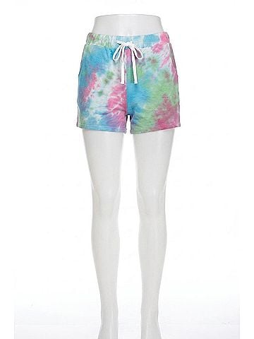 She + Sky Tie Dyed Light Weight Terry Shorts in Pink/Blue (view 1)