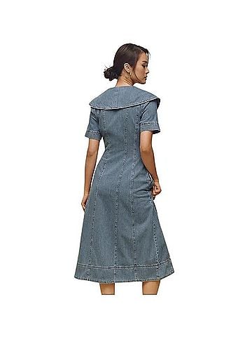 Anthropologie ALIGNE Shawl-Collar Denim Midi Dress Casual Dress (view 2)
