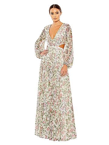 Mac Duggal Mac Duggal 93746 Sequined Floral Print Cutout LaceUp Gown Sz 0 NWT $698 Wedding Cocktail Dress (view 1)