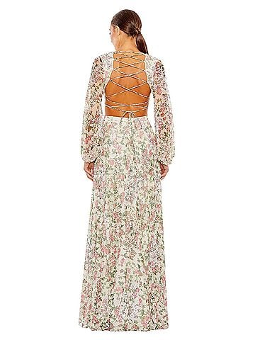 Mac Duggal Mac Duggal 93746 Sequined Floral Print Cutout LaceUp Gown Sz 0 NWT $698 Wedding Cocktail Dress (view 2)