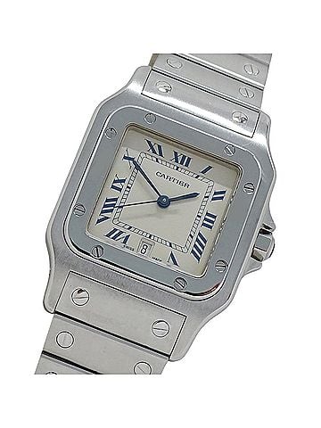 Cartier Cartier men's watch, Santos Galbee LM, date, quartz movement, stainless steel (SS), W20018D6, silver/ivory. (view 1)
