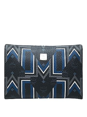 MCM MCM Logo Clutch Bag, Second Black, Gray, Blue Leather, Women's. (view 1)