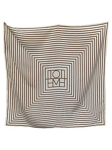 Totême Totême Striped Logo-Print Scarf in Cream Silk (view 1)
