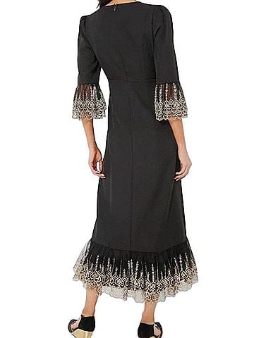 Pomander Place Tuckernuck Black Lillith Gold Embroidered Lace Cocktail Dress (view 2)