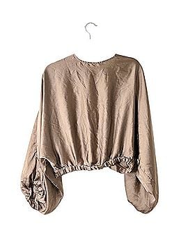 Free People Taupe Wrap Crop Blouse with Balloon Sleeves Blouse (view 2)