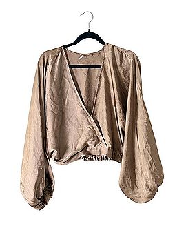 Free People Taupe Wrap Crop Blouse with Balloon Sleeves Blouse (view 1)