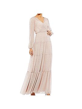 Mac Duggal Metallic Dot Long Sleeve Tiered A-Line Ruffle Gown Cocktail Dress (view 1)
