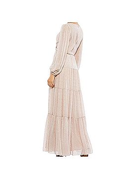 Mac Duggal Metallic Dot Long Sleeve Tiered A-Line Ruffle Gown Cocktail Dress (view 2)