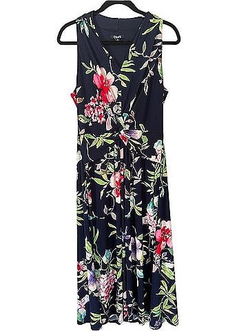 Chaps Navy Floral Knot-Front Maxi Dress Casual Dress (view 1)