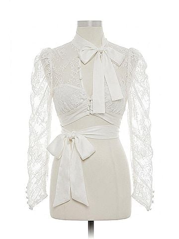 For Love & Lemons Farrah Button-Up Blouse in White Lace (view 1)
