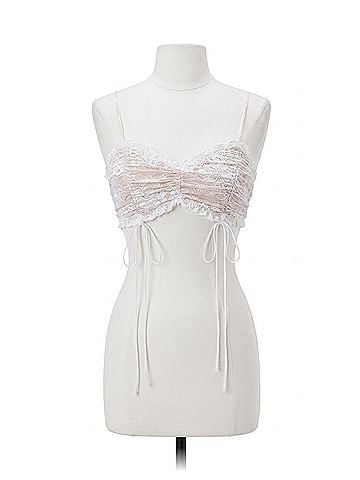 For Love & Lemons Verbena Shirred Tank Top in Ivory Lace (view 1)