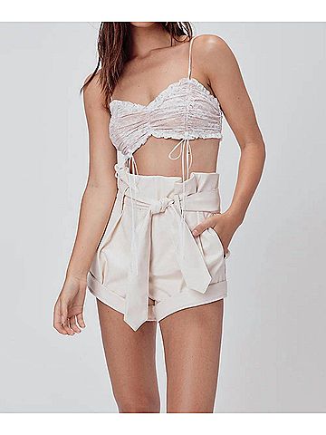 For Love & Lemons Verbena Shirred Tank Top in Ivory Lace (view 2)