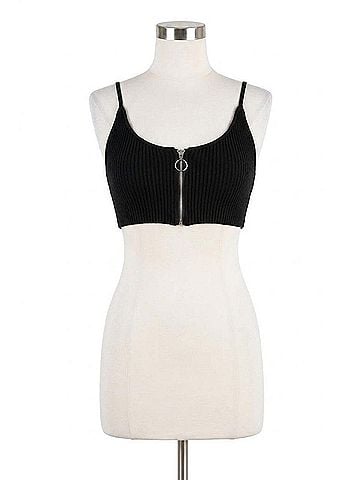 For Love & Lemons Harley Zipper Crop Top in Black (view 1)