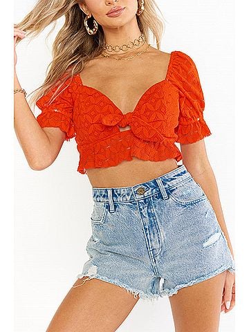 Show Me Your Mumu Coco Crop Top in Spacey Lacey Red (view 2)