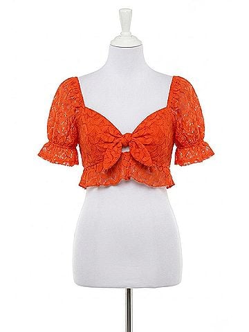 Show Me Your Mumu Coco Crop Top in Spacey Lacey Red (view 1)