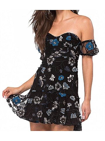 For Love & Lemons Botanic Strapless Dress in Black Floral (view 2)