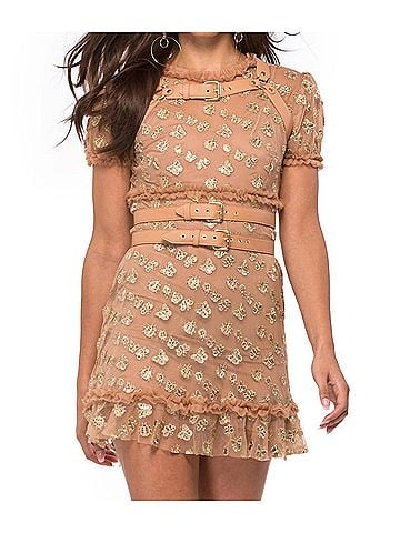 For Love & Lemons Golden Garden Tulle Mini Dress in Gold (view 2)