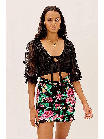 For Love & Lemons Loretta Cropped Blouse in Black (view 2)