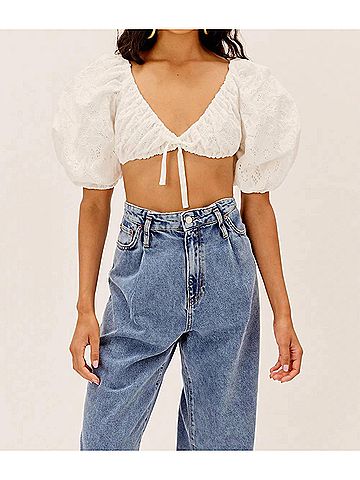 For Love & Lemons Myla Crop Top in Ivory (view 2)