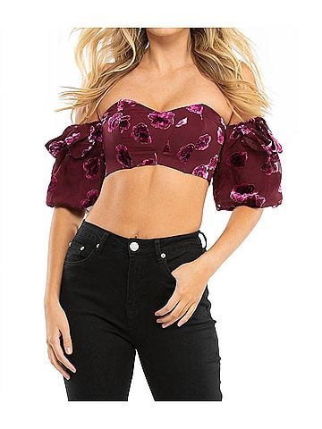 For Love & Lemons Sophie Velvet Floral Top in Pansy (view 2)