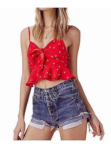 For Love & Lemons Natalia Dot Crop in Red Dot (view 2)