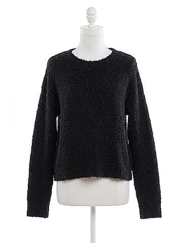Show Me Your Mumu Cropped Varsity Sweater in Knubby Knit Black (view 1)