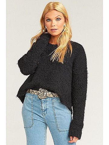Show Me Your Mumu Cropped Varsity Sweater in Knubby Knit Black (view 2)