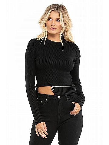 For Love & Lemons Annie Zipper Sweater in Black (view 2)