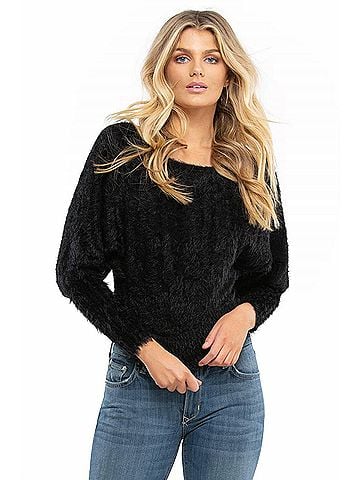 For Love & Lemons Lou Slouchy Sweater in Black (view 2)